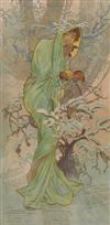 ALPHONSE MUCHA (1860-1939). [THE SEASONS.] 4 calendar sheets. 1897. Each panel is 16x8 inches, 41x21 cm. Ketterlinus Lithographic Mfg.